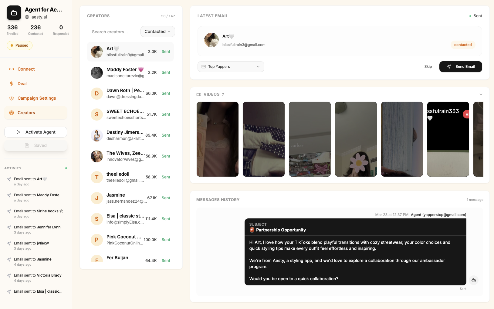 Outreach Agent database preview