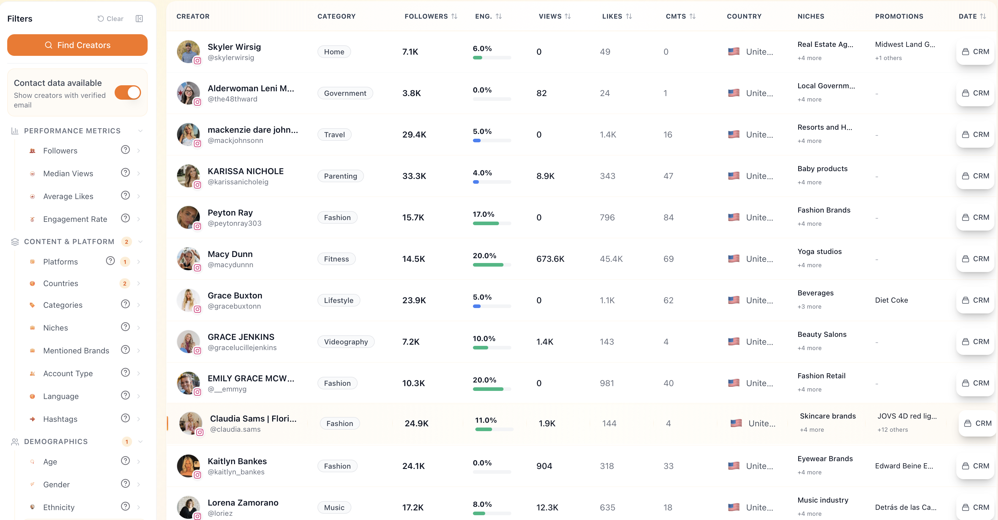 Instagram database preview