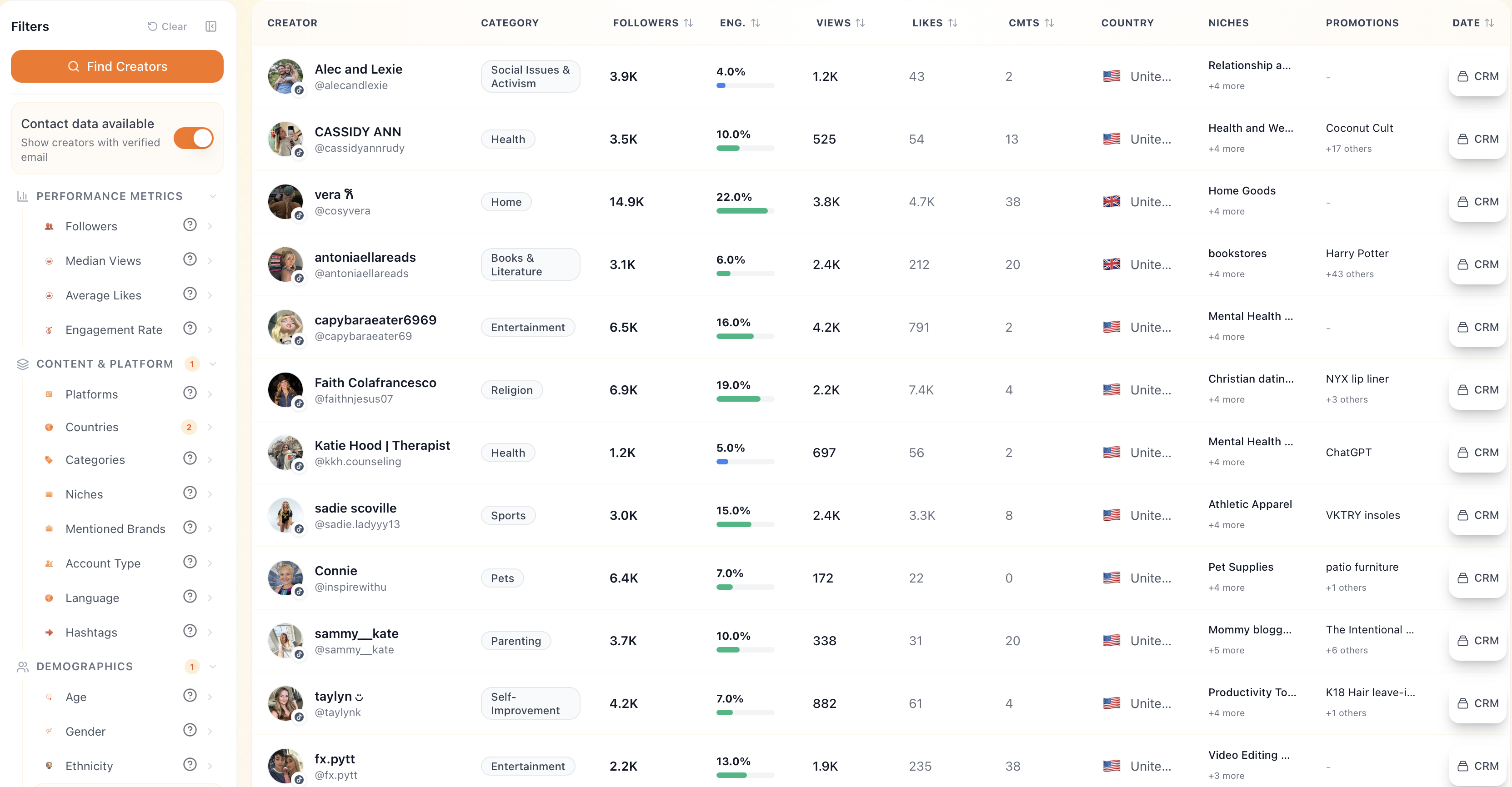 TikTok database preview
